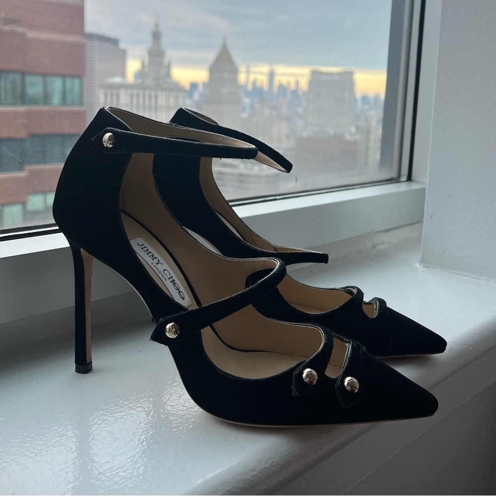 Jimmy Choo Black Velvet Strap Pump
